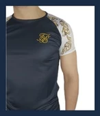 Boyu Uzun Oval Kesim Şeritli Lacivert T-shirt - 4