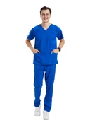 BASIC- Erkek Likralı Royal Mavi Üniforma Takımı - 1