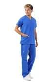 KOTON SERİSİ ERKEK SAKS MAVİ BASIC DOKTOR, HEMŞİRE FORMA TAKIM thumbnail 1