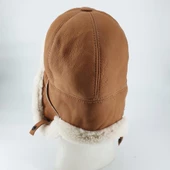 Pilot Model İçi Kürklü Hardal Renk Deri Şapka - 3