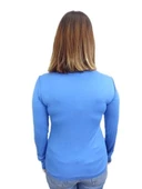 Mavi Boğazlı Viskon T-shirt - 3