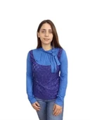 Mavi Boğazlı Viskon T-shirt - 1