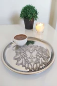 6 Adet Love Gri Fransız Tarzı Modern Bardak Altlığı & Kokteyl Peçetesi - 1