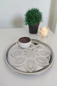 6 Adet Daisy Krem & Gold Fransız Tarzı Modern Bardak Altlığı & Kokteyl Peçetesi - 1