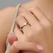 Altın Kaplama Kalp Motifli Minimal Gümüş Bayan Yüzük thumbnail 3