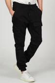 Erkek Kargo Cepli Beli ve Paçası Lastikli Jogger Pantolon - 4
