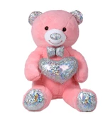 140 cm Işıltılı GÜMÜŞ Papyonlu, Kalp Tutan Peluş Ayı, Sevgiliye ÖZEL SERİ HEDİYE - 3