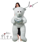 140 cm Işıltılı GÜMÜŞ Papyonlu, Kalp Tutan Peluş Ayı, Sevgiliye ÖZEL SERİ HEDİYE - 9