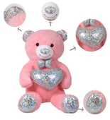 140 cm Işıltılı GÜMÜŞ Papyonlu, Kalp Tutan Peluş Ayı, Sevgiliye ÖZEL SERİ HEDİYE - 5