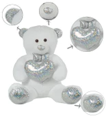 140 cm Işıltılı GÜMÜŞ Papyonlu, Kalp Tutan Peluş Ayı, Sevgiliye ÖZEL SERİ HEDİYE - 8