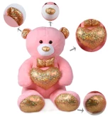 140 cm Işıltılı DORE Papyonlu, Kalp Tutan Peluş Ayı, Sevgiliye ÖZEL SERİ HEDİYE - 3