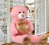 140 cm Işıltılı DORE Papyonlu, Kalp Tutan Peluş Ayı, Sevgiliye ÖZEL SERİ HEDİYE - 4