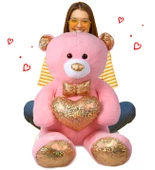 140 cm Işıltılı DORE Papyonlu, Kalp Tutan Peluş Ayı, Sevgiliye ÖZEL SERİ HEDİYE - 1