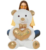 140 cm Işıltılı DORE Papyonlu, Kalp Tutan Peluş Ayı, Sevgiliye ÖZEL SERİ HEDİYE - 6