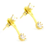 925 Ayar Gümüş Zirkon Taşlı Çift Taşlı Küpe - 7