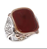 925 Ayar Gümüş ve Bronz Karışımı Kare Akik Taşlı Erkek Yüzük thumbnail 2