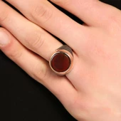 925 Ayar Gümüş ve Bronz Yakut Taşlı İşlemeli Erkek Yüzük - 1