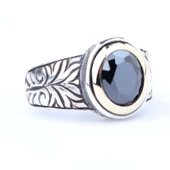 925 Ayar Gümüş Hematit Taşlı Desenli Erkek Yüzük thumbnail 1