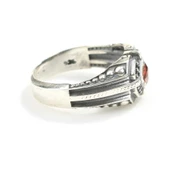 925 Ayar Gümüş Garnet Kare Taşlı Motifli Erkek Yüzük thumbnail 5