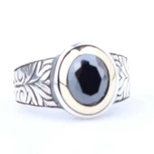 925 Ayar Gümüş Hematit Taşlı Desenli Erkek Yüzük thumbnail 4