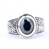925 Ayar Gümüş Hematit Taşlı Desenli Erkek Yüzük thumbnail 3