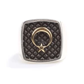 925 Ayar Gümüş Kabartmalı Ay Yıldız Erkek Yüzük thumbnail 4