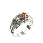 925 Ayar Gümüş Garnet Kare Taşlı Motifli Erkek Yüzük thumbnail 3