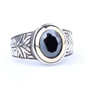 925 Ayar Gümüş Hematit Taşlı Desenli Erkek Yüzük thumbnail 5