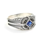925 Ayar Gümüş Kare Safir Taşlı Kenarı Onix Taşlı Erkek Yüzük thumbnail 3