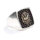 925 Ayar Gümüş Kabartmalı Osmanlı Devlet Arması Erkek Yüzük thumbnail 2