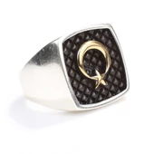 925 Ayar Gümüş Kabartmalı Ay Yıldız Erkek Yüzük thumbnail 2