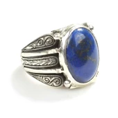 925 Ayar Gümüş Oval Lapis Taşlı Erkek Yüzük thumbnail 3
