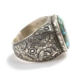 925 Ayar Gümüş El Kalemi İşlemeli Kolu & Damarlı Firuze Taşlı Erkek Yüzüğü thumbnail 4