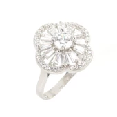 925 Ayar Gümüş Yonca Modeli Baget ve Zirkon Taşlı Yüzük thumbnail 6