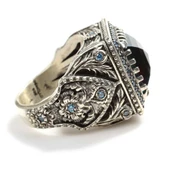 925 Ayar Gümüş işlemeli Akuamarin Taşlı Erkek Yüzük thumbnail 4