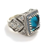 925 Ayar Gümüş işlemeli Akuamarin Taşlı Erkek Yüzük thumbnail 3