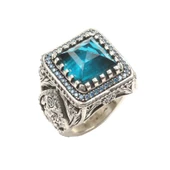 925 Ayar Gümüş işlemeli Akuamarin Taşlı Erkek Yüzük thumbnail 1