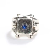 925 Ayar Gümüş Safir Taşlı Kare Kaşlı Erkek Yüzük thumbnail 4