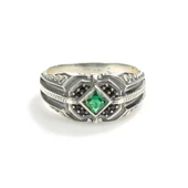 925 Ayar Gümüş Zümrüt Kare Taşlı Motifli Erkek Yüzük thumbnail 5