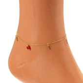 925 Ayar Gümüş Garnet Taşlı Minik Sonsuzluk Modeli Halhal thumbnail 6