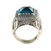 925 Ayar Gümüş işlemeli Akuamarin Taşlı Erkek Yüzük thumbnail 6