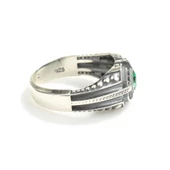 925 Ayar Gümüş Zümrüt Kare Taşlı Motifli Erkek Yüzük thumbnail 4
