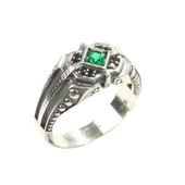 925 Ayar Gümüş Zümrüt Kare Taşlı Motifli Erkek Yüzük thumbnail 2