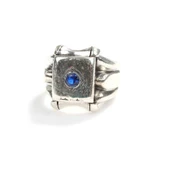 925 Ayar Gümüş Safir Taşlı Kare Kaşlı Erkek Yüzük thumbnail 5