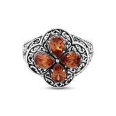 925 Ayar Gümüş Damla Taşlı Turuncu Topaz İşlemeli Yüzük thumbnail 7