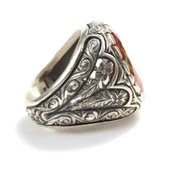 925 Ayar Gümüş Sitrin Taşlı İşlemeli Kollu Erkek Yüzük thumbnail 4