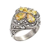 925 Ayar Gümüş Sitrin Taşlı İşlemeli Yüzük thumbnail 1