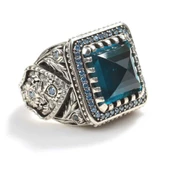 925 Ayar Gümüş işlemeli Akuamarin Taşlı Erkek Yüzük thumbnail 2