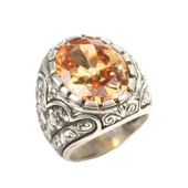 925 Ayar Gümüş Sitrin Taşlı İşlemeli Kollu Erkek Yüzük thumbnail 2