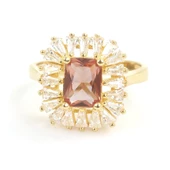 925 Ayar Gümüş Dikdörtgen Zultanit ve Baget Taşlı Yüzük thumbnail 8